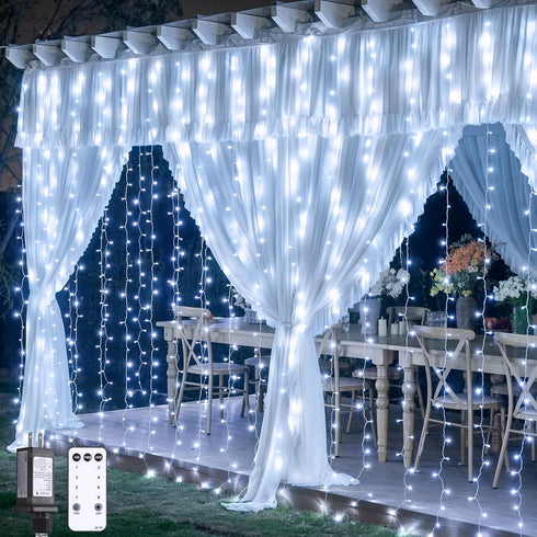 JMEXSUSS 300 LED 9.8x9.8Ft Curtain Lights Indoor with Remote, White Christmas Lights