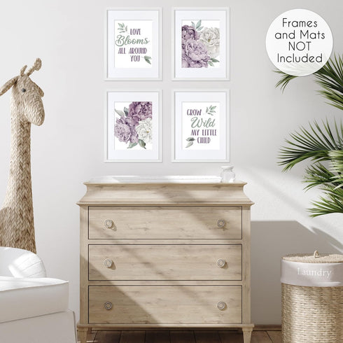 Sweet Jojo Designs Lavender Purple Boho Shabby Chic Floral Girl Wall Art Prints Room Decor Baby Nursery Kids Lilac Off