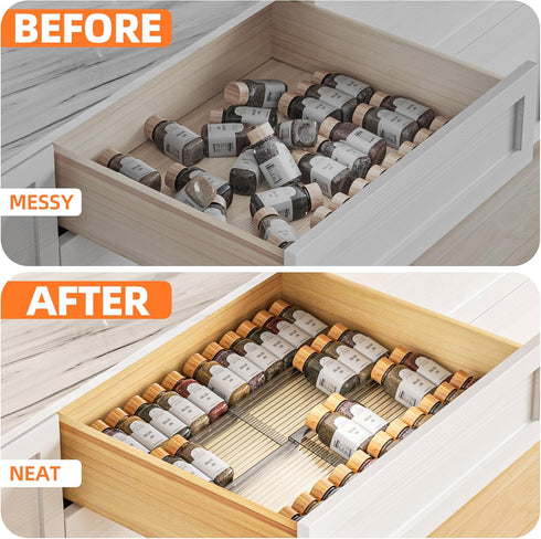4 2 Set (8 Packs) 11" 22" MUDEELA Clear Spice Drawer Organizer, Tier- Spice Rack for Drawer, Expandable From to Kitchen