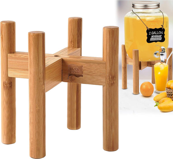 ZPirates Drink Dispenser Stand - Adjustable Bamboo Holder Riser for Compatible Water,