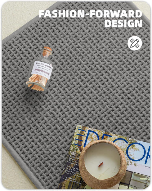 Color&Geometry Chenille Rubber Backed Gray Bathroom Rugs, Non-Slip, Absorbent, Quick Dry, Washable - 16"x24" Small Bath