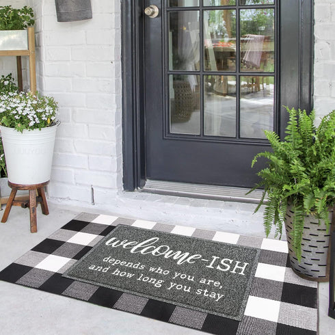 Welcome Mats for Front Door, "Ish Depends Who You Are" Doormat, Anti-Slip Rubber Mat for Indoor & Outdoor