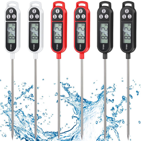6 Pcs Instant Read Meat Thermometer with Long Probe, Waterproof Digital Thermometer for Kitchen Cooking (Black, White,
