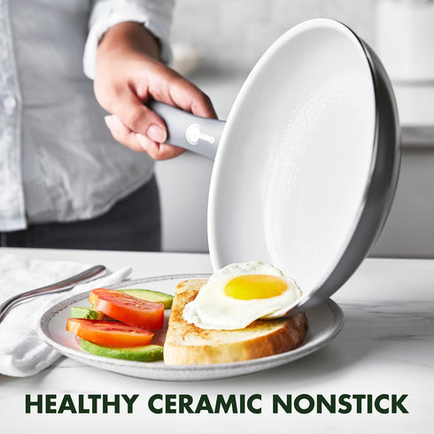 GreenPan Dover Healthy Ceramic Nonstick, 8" Frying Pan Skillet, PFAS-Free, Dishwasher Safe, Comfort Grip Handle, Grey by GreenPan