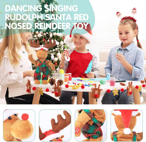 SdeNow Singing Dancing Christmas Reindeer Plush Toy Animated Musical Rudolph Red Nosed Reindeer with Music Festive