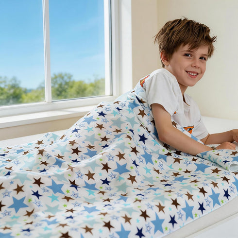 Kids Throw Blanket Soft Cotton Toddler Blanket with Blue & Gray Stars