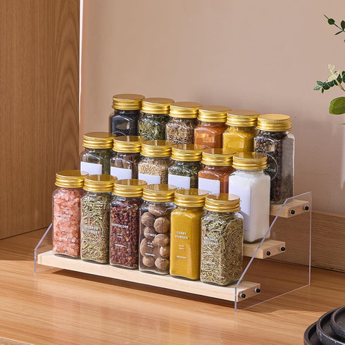 48 576 4oz Pcs Glass Spice Jars with Labels, Empty Square Spice Containers,Seasoning Bottles with Gold Metal Caps
