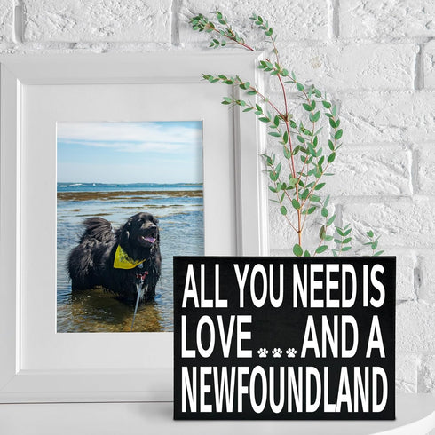 JennyGems Newfoundland Gifts, "All You Need Is Love and a Newfoundland" Wooden Sign, Made in USA