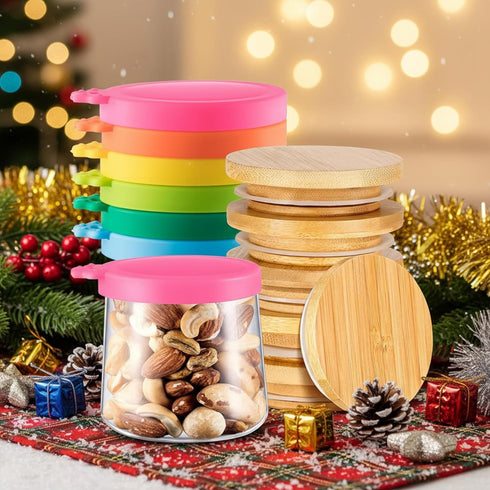 Mumufy 12 Pcs Yogurt Jar Lids Set, 6 Colorful Covers Silicone Jar