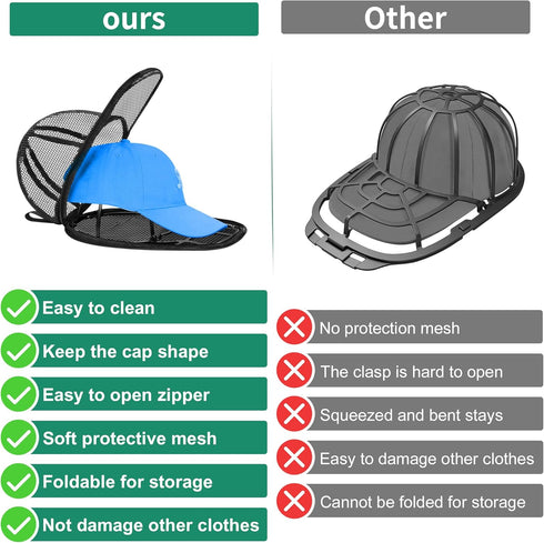 Hat Washer for Dishwasher Washing Machine, Hat Cleaner Protector Holder for Curved Caps with Mesh Bag, Foldable Cap Washer Frame Cage Universal Adult Kids Basketball Cap, Black, 2 Pack