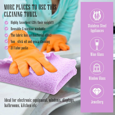 24 Pack 16 19 Inch Kitchen Dishcloths - Does Not Shed Fluff - Reusable Dish Towels, Dish cloths, Super Absorbent Coral