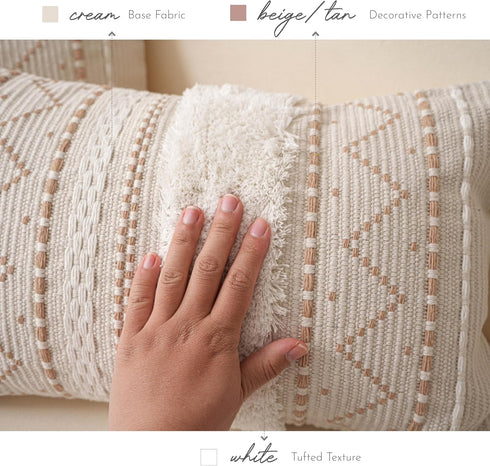 18X18 BlissBlush Throw Pillow Cover, Cream Neutral Beige Square Decorative Cushion Cover, Boho Accent Pillowcase