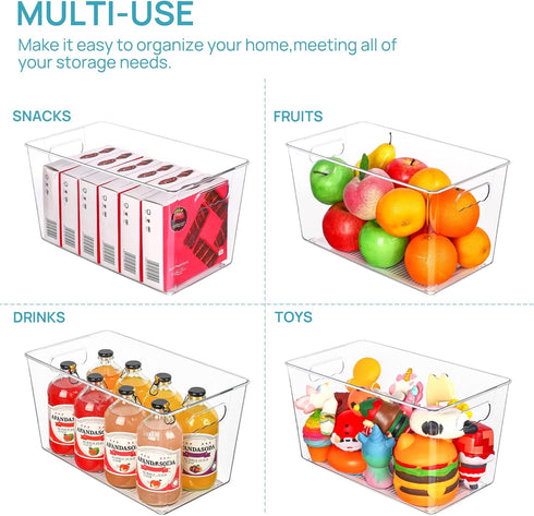 Vtopmart 6 PCS Clear Plastic Storage Bins - Pantry Organizer Containers with Handle for Home Organization