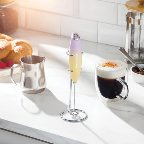 Powerful Handheld Milk Frother, Mini Milk Foamer, Battery Operated (Not included) Stainless Steel Drink Mixer with Frother Stand (Lavender Banana) by Peach Street