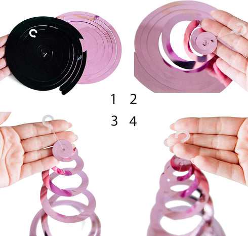 30Ct Minnie Hanging Swirl Decorations - Ceiling Streamers for Mouse Birthday Party, Glitter Pink, Black Decor