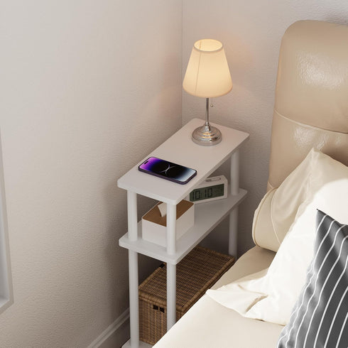 3-Tier Apicizon Small Narrow Side Table, Skinny End Table with Storage Shelf, Slim Nightstand Bedside Table for Small