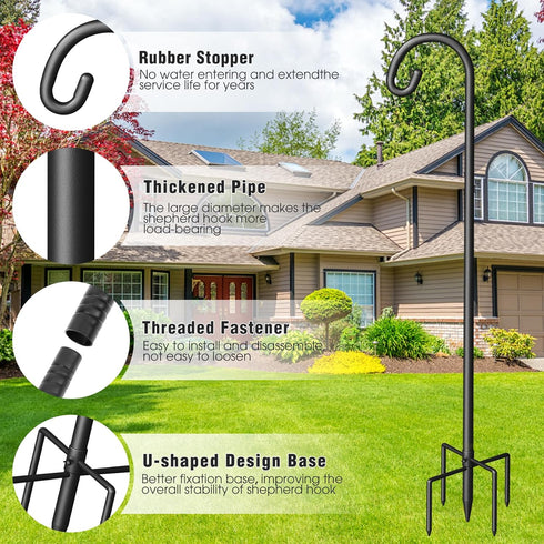 Surprizo 5 Shepherd Hook for Outdoor, Heavy Duty Bird Feeder Pole with Prong Base, Adjustable Height Bird Feeder Stand