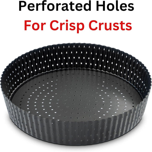 King Crispy's Deep Pie, Tart & Quiche Pan with Perforated Holes for Crispy Crusts, Non-Stick, 9 inch x 2 Deep