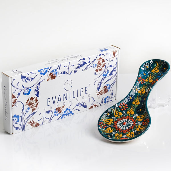 Handmade Spoon Rest, Ceramic Spoon Rest for Stove Top, 10" Dishwasher Safe Spoon Holder for Kitchen Counter,