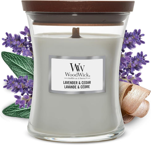 WoodWick Medium Hourglass Scented Candle - Lavender & Cedar with Crackling Wick, Up to 60 Hours Burn Time