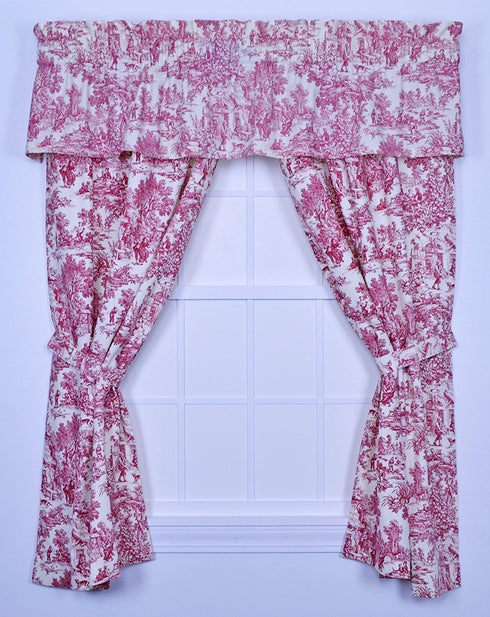 Victoria Park Toile Tailored Valence Window Curtain, Red