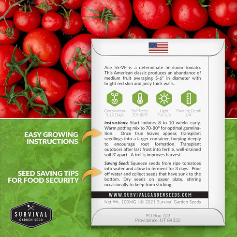 55 (2 Pack) Ace VF Tomato Seeds for Planting Determinate Heirloom Tomatoes with Low Acid High Yield, Disease Resistant