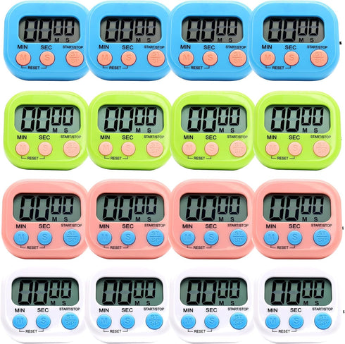 BXF SPORTS 16 Pack Multi-Function Electronic Timer - Kitchen Timer,Magnetic Digital Timers,Big LCD Display,