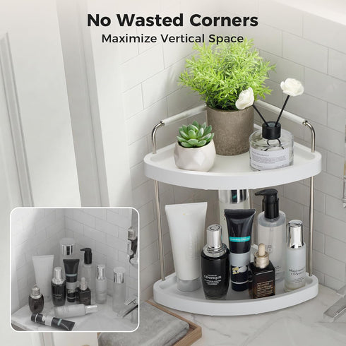 2-Tier Countertop Counter Vtopmart Bathroom Organizer, Vanity Dresser Tray Shelf for Skincare, Perfume, Makeup, Silver