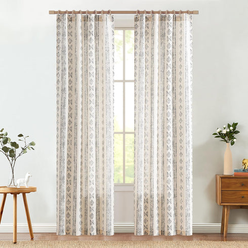 jinchan 84 Inch 2 Boho Stripe Curtains for Living Room Farmhouse Linen Curtains Length Panels for Bedroom Geometric