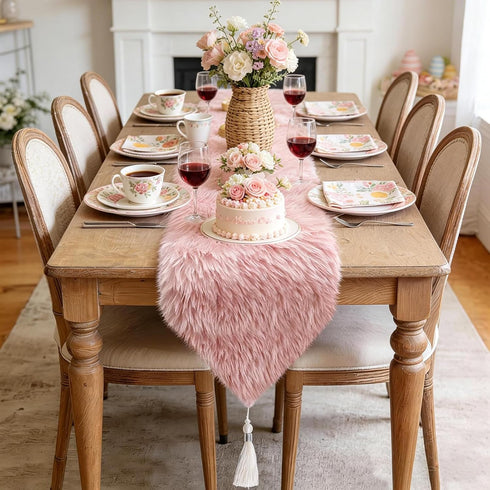 Blush Pink Table Runner Triangular End, 72 inch Spring Mother's Day Fluffy