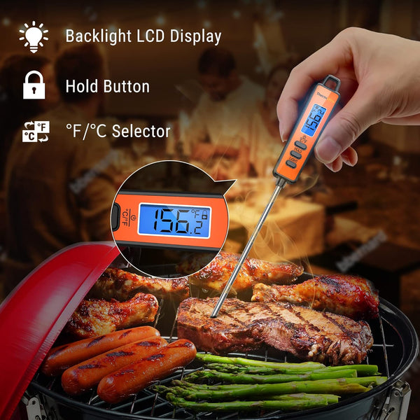ThermoPro TP01A Digital Meat Thermometer for Cooking, Instant Read with Super Long Probe, Backlit, Lock Function