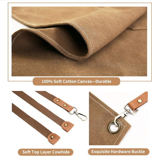 Chef Apron, Cotton Canvas Cross Back Apron with Large Pockets for Men and Women, Adjustable Strap