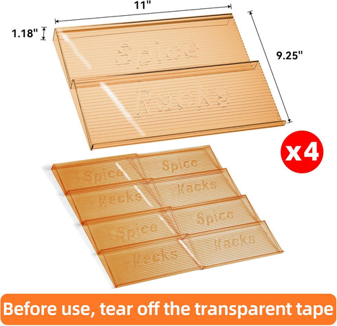 4 4 Pack 11'' 22'' PanPanPal Spice Drawer Organizer, Tier- Amber Acrylic Drawer Seasoning Organizer, Expandable From