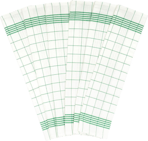 Cotton Green Tea Towels - 6 Pack, 30"x20", 100% Cotton Checkered Kitchen