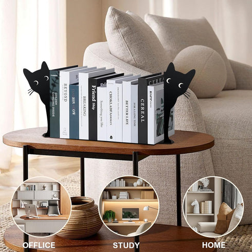 HENART 2 Sets 2PCS) Peeping Cat Bookends,Metal Cat Book Ends for Heavy Books for Shelves Decorative,Bookshelf Decor