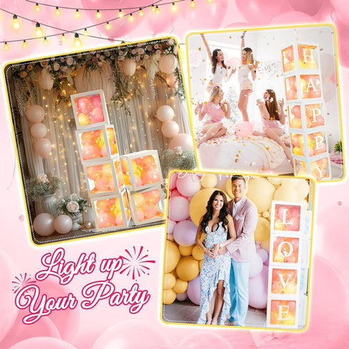 6 78 2026 6 Ledido Transparent Balloon Boxes, Clear Balloon Boxes with Pcs String Lights and Letters for Baby Shower