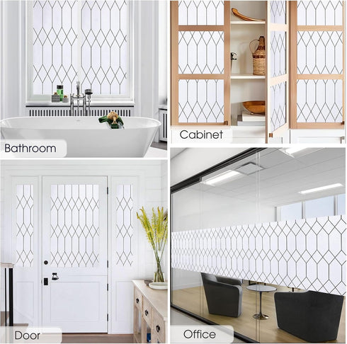 Windimiley Window Privacy Film, Moroccan Lattice Frosted Glass Clings, UV Sun Blocking, 17.5X78.7in, White