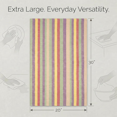 Set 6 20" X30 100% Urban Villa Kitchen Towels Harvest Stripes Dish Towels of Cotton Highly Absorbent Quick Drying Dish