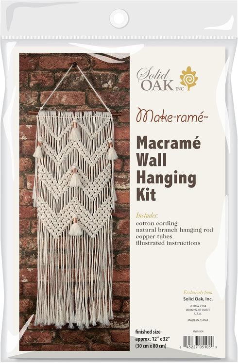 SOLID OAK Macrame Wall Hanger Kit with Chevrons and Tassels
