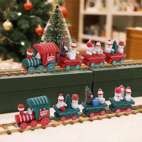3 Pack Set Happy Trees Christmas Decorations Indoor - Wooden Train Xmas Table Decor & Christmas Knick Knacks