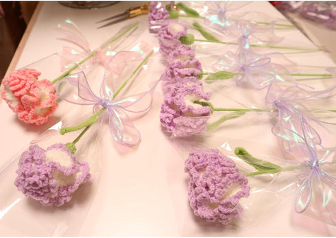 Crochet Flowers Knitted Carnation - Handmade Artisan-Crafted Flowers, Perfect for Mother's Day Gifts (Purple)