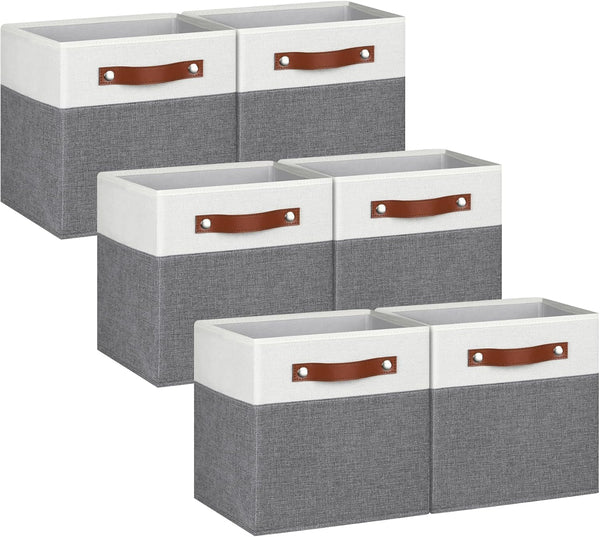 Pomatree 13x13 Storage Cubes - 6 Pack Linen Fabric 13 Inch Cube Storage Bins for Bedroom, Living Room, Organizer