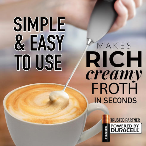 Zulay Kitchen Milk Frother Wand with 2 Duracell Batteries - Handheld Electric Milk Frother for Frappe, Matcha - Storm
