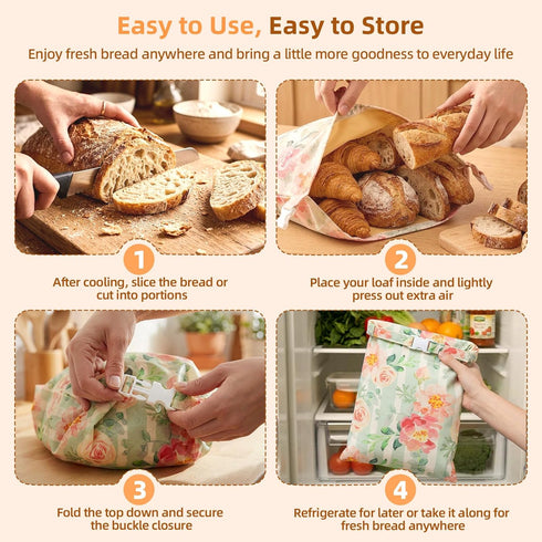 Nobineck 2 Pack 2 Beeswax Bread Bags for Homemade Bread, Includes Wraps, Reusable Organic Cotton Storage for Sourdough