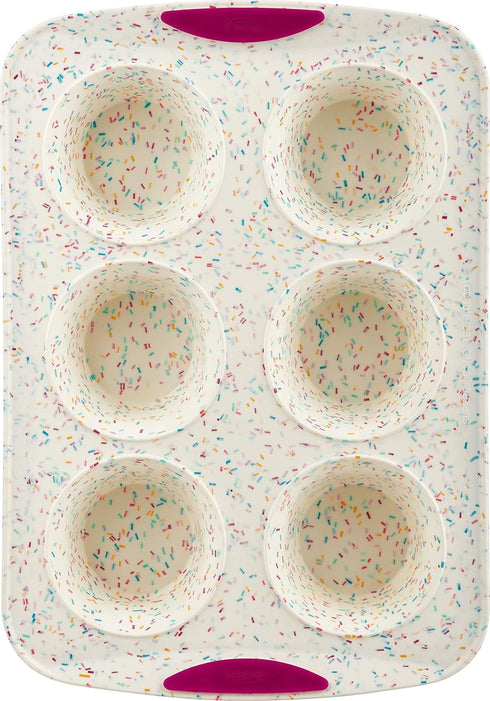 Trudeau Reinforced White Confetti Jumbo Muffin Pan, 6 Cup Silicone Bakeware