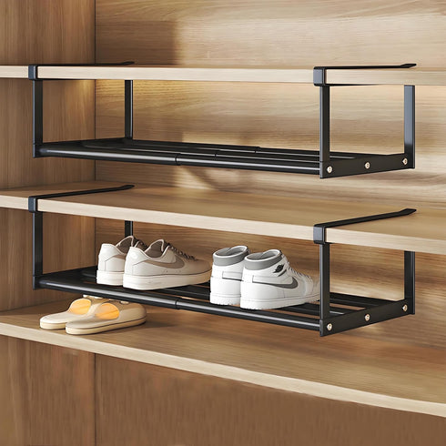 Hanging Shoe Organizer for Closet, Expandable Rack Organizer Under Cabinet Shelf -