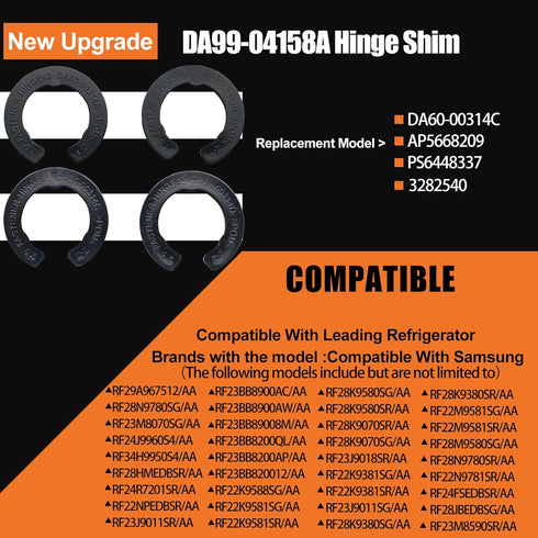 Upgrade 4 Pcs Refrigerator Door Hinge Shim Kits, Height Adjustment for Samsung Refrigerator, 4 Different Thicknesses