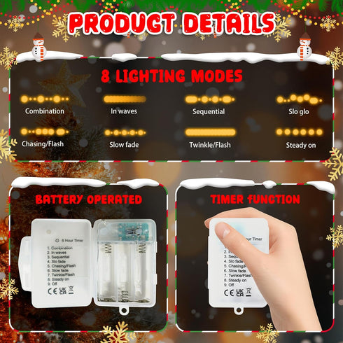9.8FT 20 8 2025 LOLStar Christmas String Lights Decorations, LED Christmas Fairy Lights, Battery Operated (Not