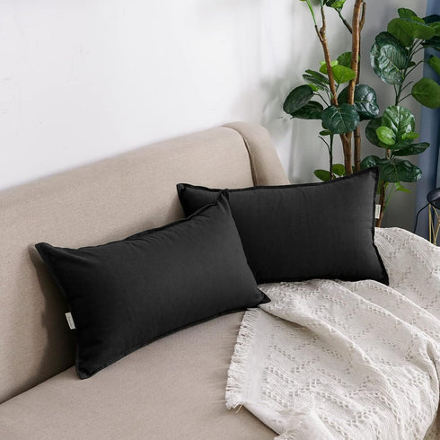 Jeanerlor Cotton Linen Decorative Lumbar Throw Pillow Case 12"x20" for Wedding/Party/Gift, Black