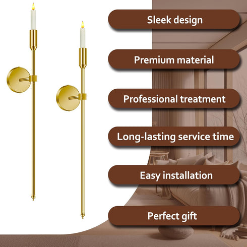Lumpro 23-inch Set 2, Large Wall Candle Sconces, of Wall Mounted Candle Holder, Modern Chic Home Decor for Bedroom